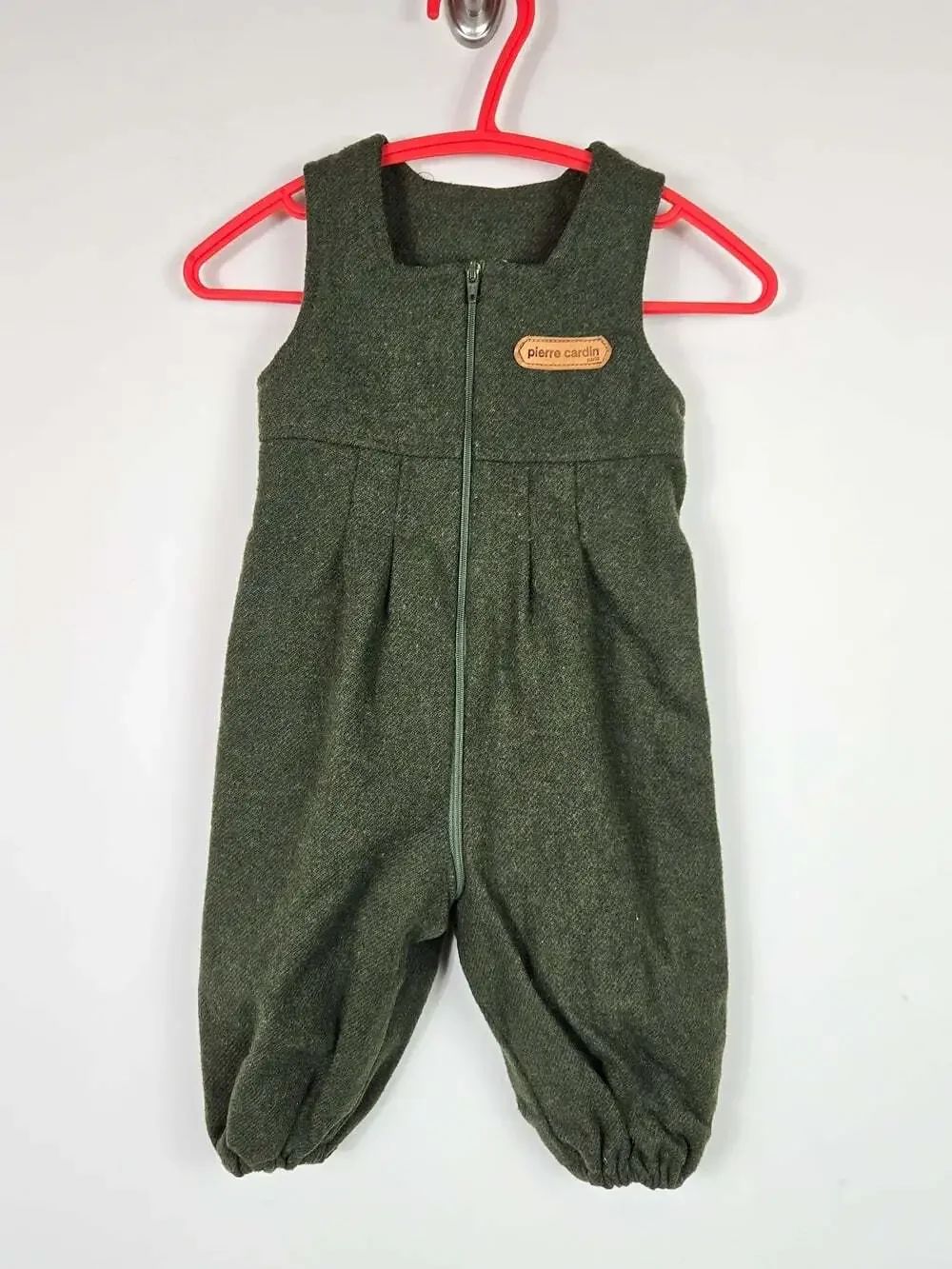 Vintage Pierre Cardin Baby Wool Romper 6M Green Zip One Piece Quiet Luxury